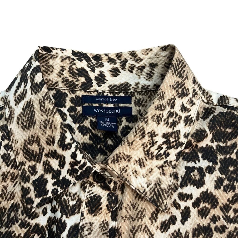 NEW Westbound Wrinkle Free Button Down Tunic Shirt Roll Tab Sleeves Leopard - Picture 6 of 8